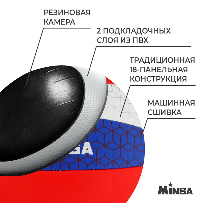 Волейбольный мяч MINSA &laquo;РОССИЯ&raquo;, машинная сшивка, 18 панелей, р. 5, PVC