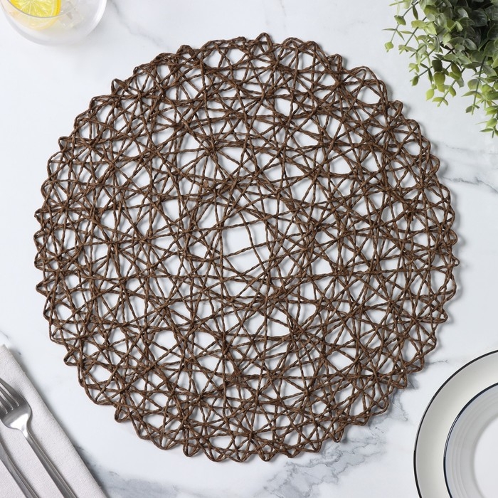 Салфетка сервировочная на стол Доляна &laquo;Одуванчик&raquo;, d=38 см, цвет коричневый