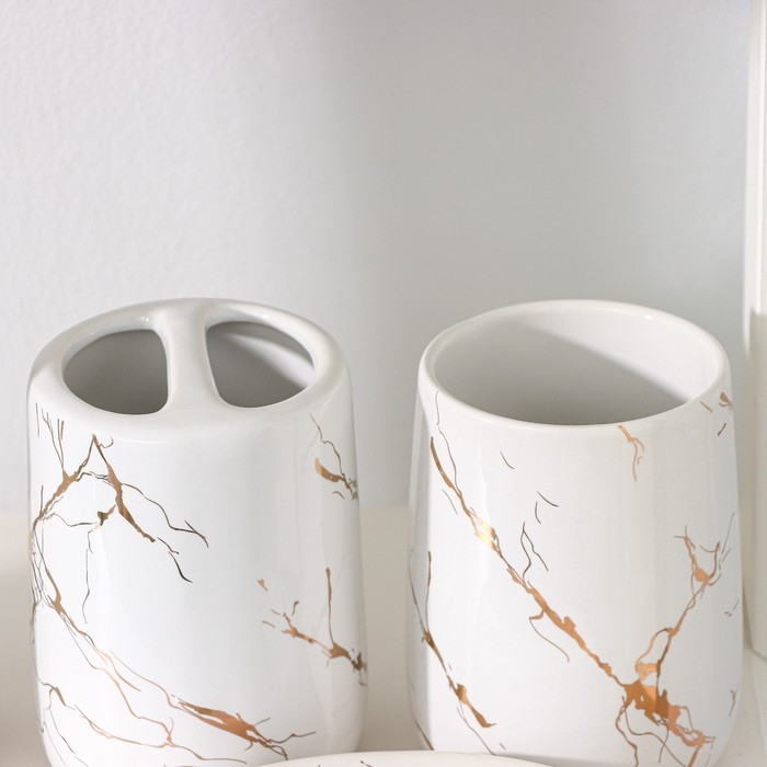 Набор аксессуаров для ванной комнаты SAVANNA &laquo;Гроза&raquo;, 4 предмета (мыльница, дозатор для мыла 400 мл, 2 стакана), цвет белый