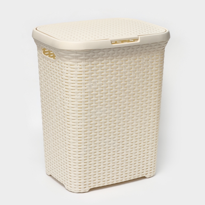 Корзина бельевая с крышкой, 60 л, 34&times;44&times;56 см, цвет слоновая кость