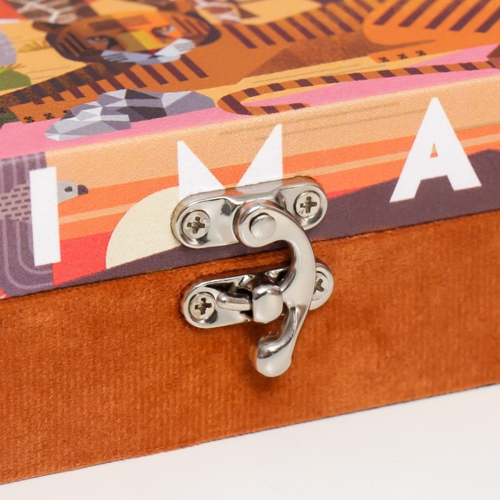 Шкатулка дерево "Звери Африки" кожзам и бархат 5,5х24х17 см