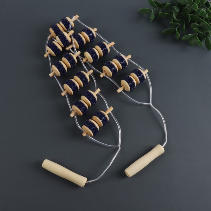 Массажёр-лента для спины, 10 звеньев, деревянный, с шипами, 86 &times; 7,5 &times; 3 см