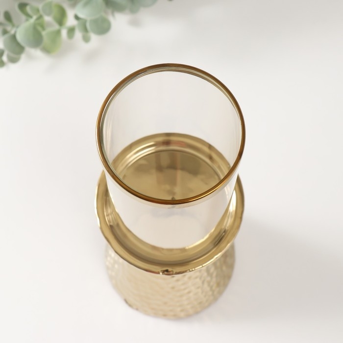 Подсвечник керамика, стекло на 1 свечу "Ибис" d=7,5 см золото 10,5х10,5х29,5 см