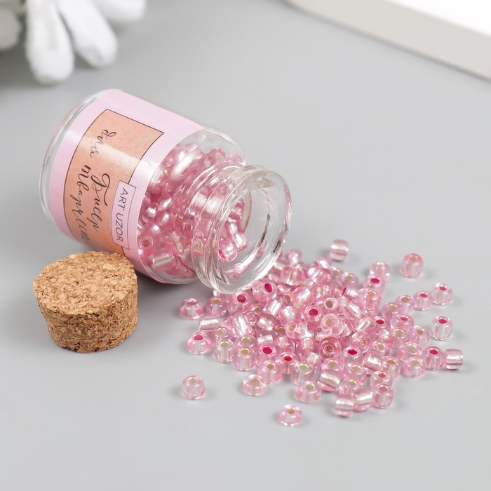 Бисер круглый 6/0 в бутылочке "Розовый" прозрачно-цветной 20 гр