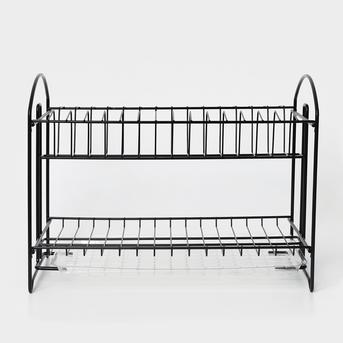 Сушилка для посуды с поддоном 2-х ярусная, разборная, 39,5&times;24&times;29,5 см, цвет черный