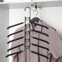 Плечики - вешалки для одежды Доляна, 38&times;40 см, многоуровневая, съёмные вешалки, антискользящее покрытие, цвет чёрный