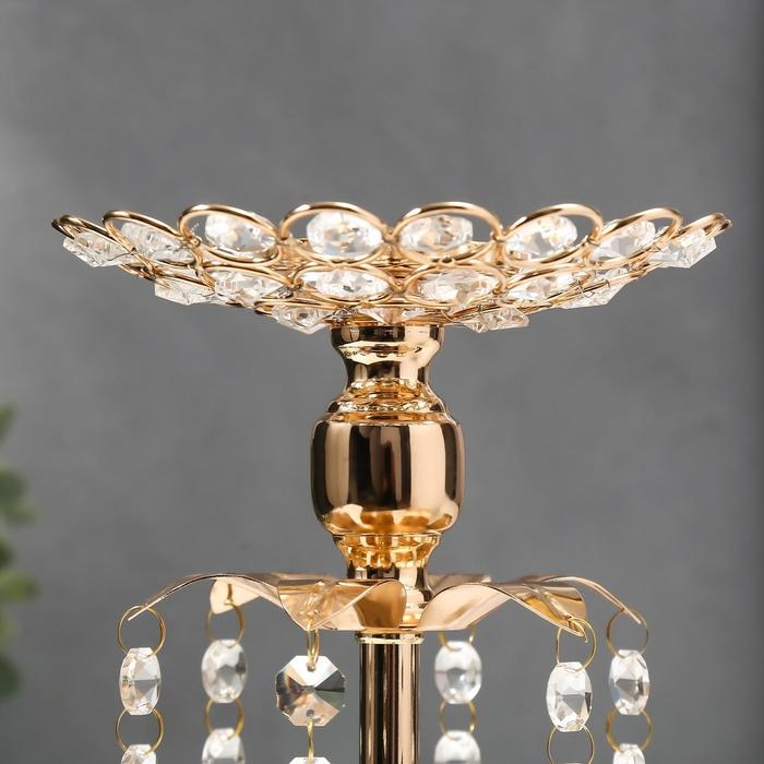 Подсвечник металл, стекло на 1 свечу "Хрустальные подвески" золото 19,5х14,8х14,8 см