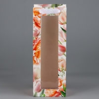 Пакет подарочный под бутылку, упаковка, &laquo;Цветы&raquo;, 36 х 13 х 10 см