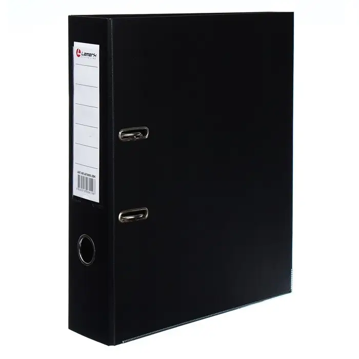 Папка-регистратор А4, 75 мм, Lamark, ПВХ, двухстороннее покрытие, металлическая окантовка, карман на корешок, собранная, черный/черный
