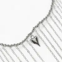 Колье "Сердце" водопад с бусинами, цвет серебро