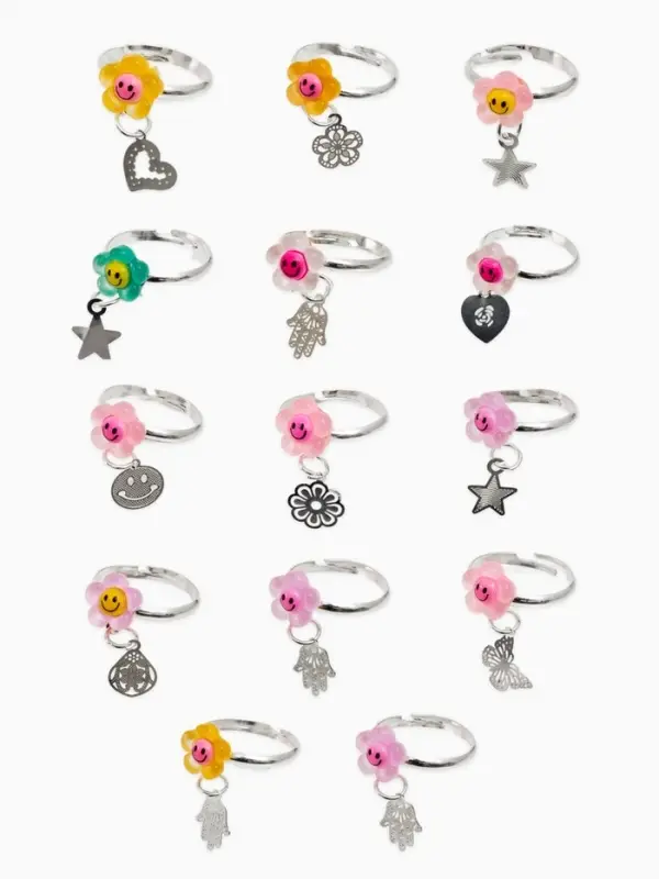 Кольцо &laquo;Выбражулька&raquo;, цветок смайлик с подвеской, безразмерное, МИКС, фасовка 36 шт.
