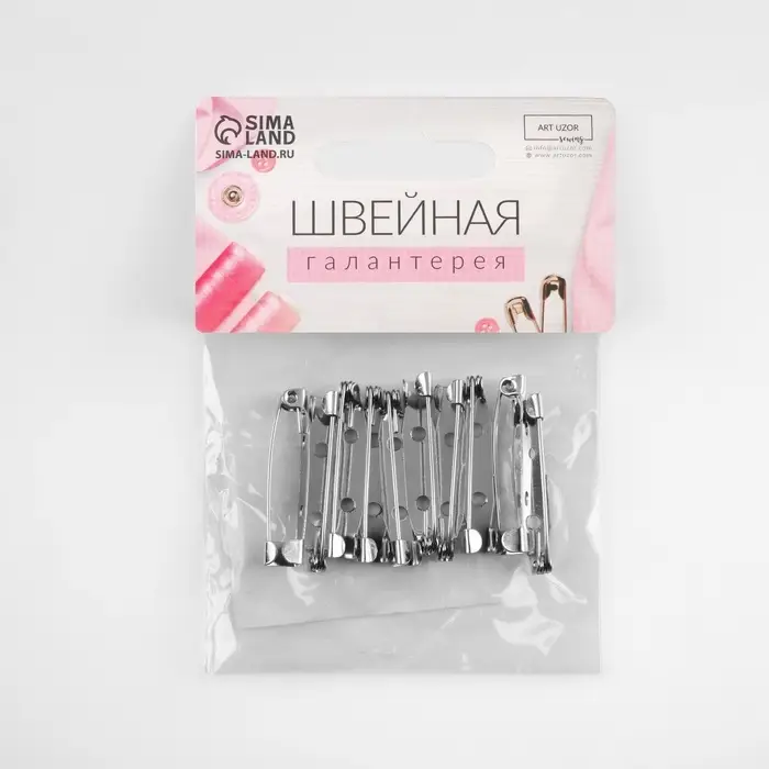 Основа для броши, 2 отверстия, 30 мм, 10 шт, цвет серебряный