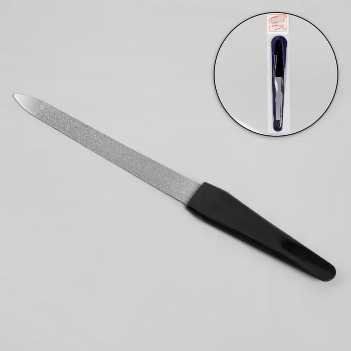 Пилка металлическая для ногтей, 15 см, в чехле, цвет серебристый, чёрный