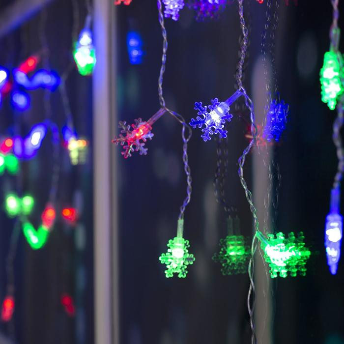 Гирлянда &laquo;Бахрома&raquo; 1.8 &times; 0.5 м с насадками &laquo;Снежинки&raquo;, IP20, прозрачная нить, 48 LED, свечение мульти (RG/RB), мигание, 220 В