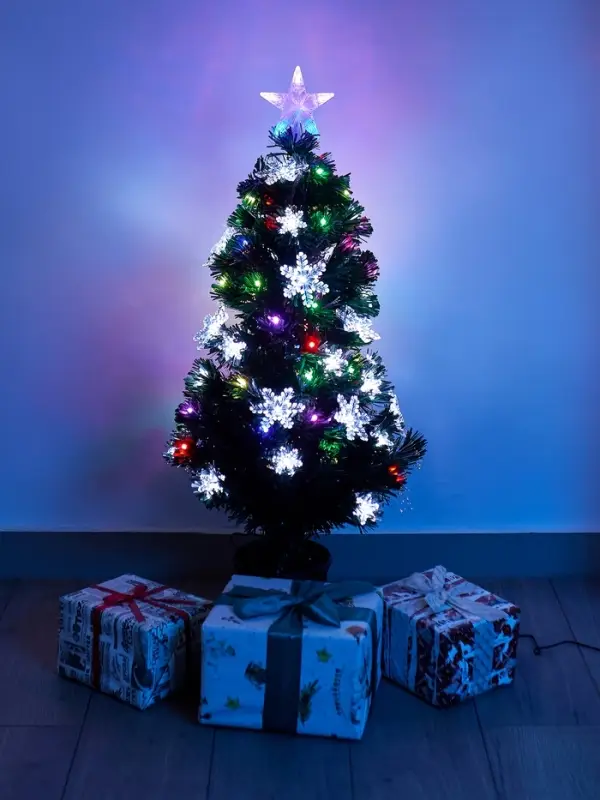 Ёлка фиброоптическая &laquo;Снежинки&raquo; 90 см, d нижнего яруса 45 см, 80 веток, мигание