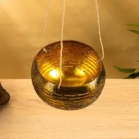 Подсвечник подвесной из кокоса, 14х14х10 см, цв. чёрно-золотой