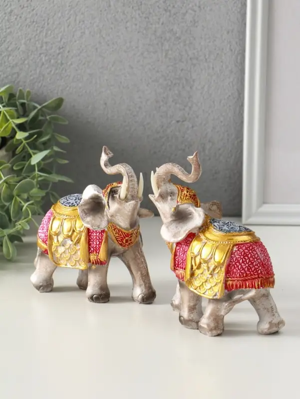 Сувенир полистоун "Два императорских слона в красно-золотой попоне" набор 2 шт 5х11,5х13 см   109152
