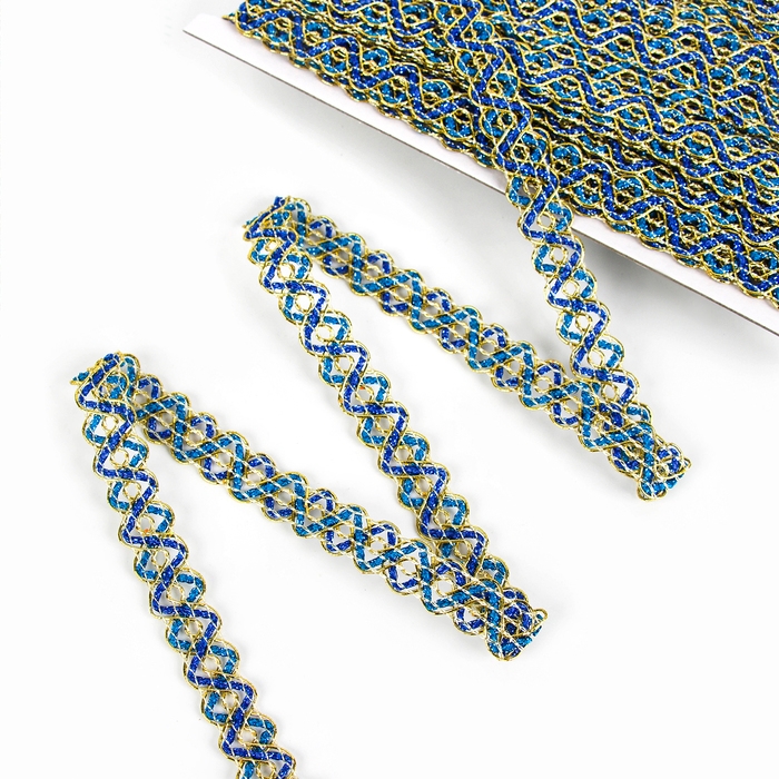 Тесьма &laquo;Змейка&raquo;, сине-голубая с золотом, 1,5 см, 25 м