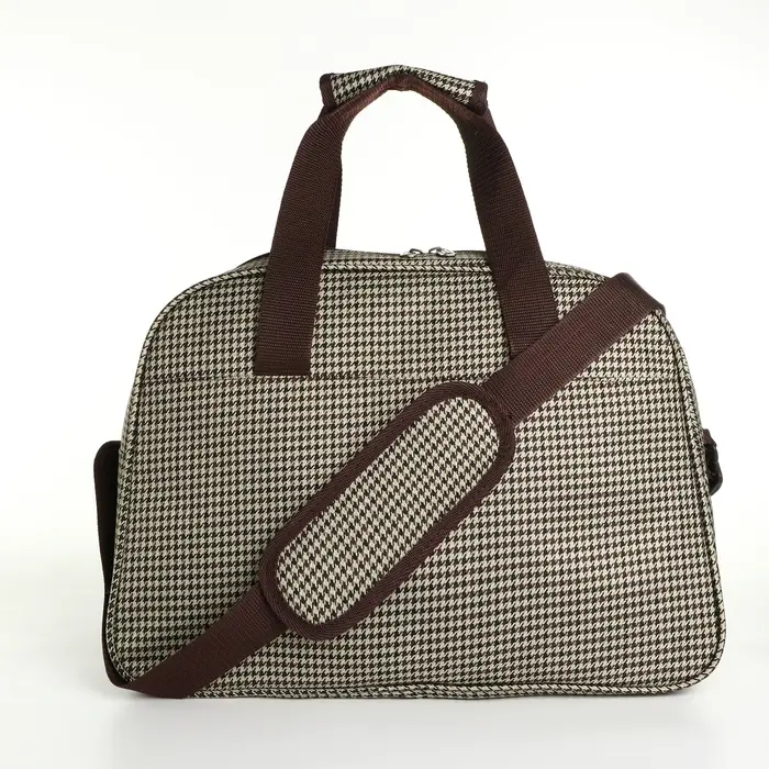 Сумка дорожная на молнии, наружный карман, длинный ремень, цвет бежевый/коричневый