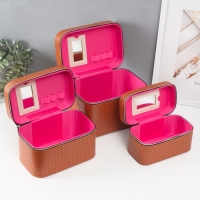 Шкатулка кожзам с зеркалом "Ромбы" охра набор 3 шт 19х10,5х10,5 21х13х14 15х23х17 см