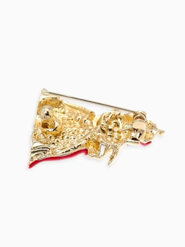 Брошь "Кошка Царица", цвет красно-белый в золоте