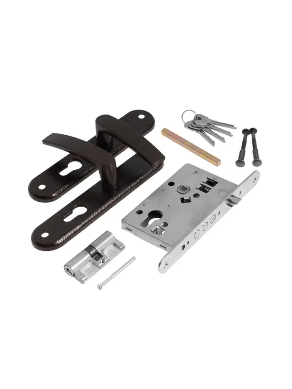 Замок врезной LOCKLAND RD005, с ручкой, B/S 55 мм, 4 ключа, цвет коричневый