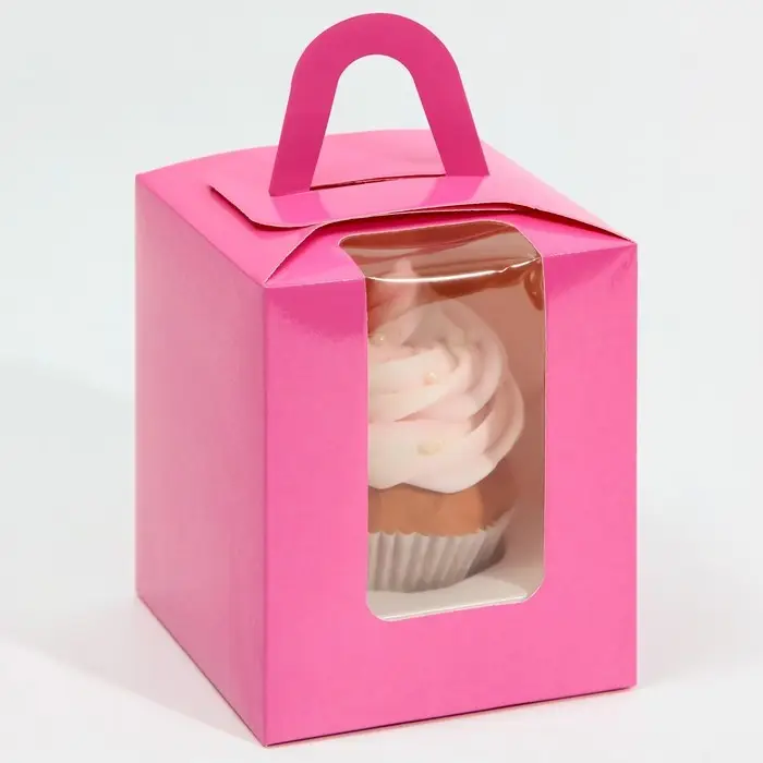 Коробка для капкейков, кондитерская упаковка, 1 ячейка &laquo;Фуксия &raquo;, 9 х 9 х 11 см