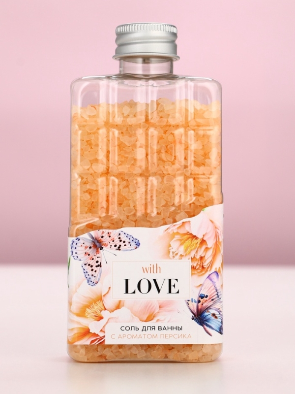 Соль для ванны во флаконе шоколад &laquo;С любовью&raquo;, аромат персика, 360 г, ЧИСТОЕ СЧАСТЬЕ