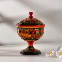 Конфетница, с крышкой, большая, хохлома