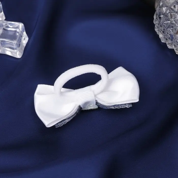 Резинка для волос &laquo;Школьница&raquo;, двойной, клетка, 7 см, сине-белая