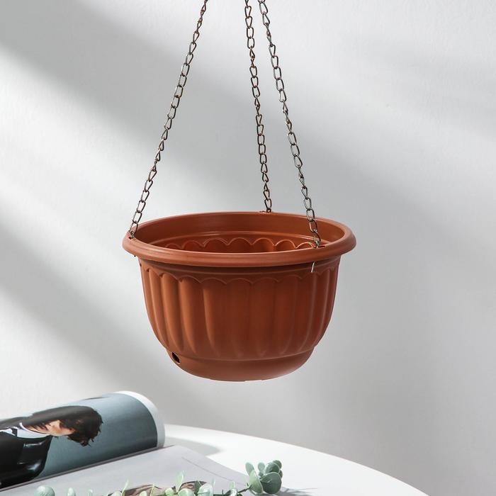 Кашпо пластиковое для цветов подвесное с дренажной сеткой &laquo;Веста&raquo;, 2 л, цвет коричневое