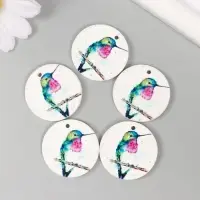 Декор для творчества дерево "Круг. Колибри на веточке" d=3 см