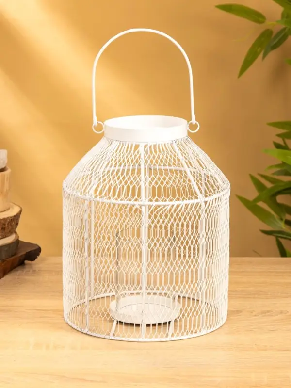 Подсвечник фонарь со стеклянной колбой 20,5х20,5х25 см, d 9 см, металл, цв. белый