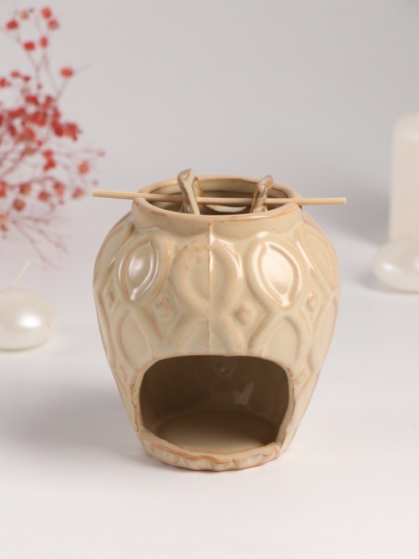 Аромалампа керамика "Кувшин" бежевая 9х9х11 см