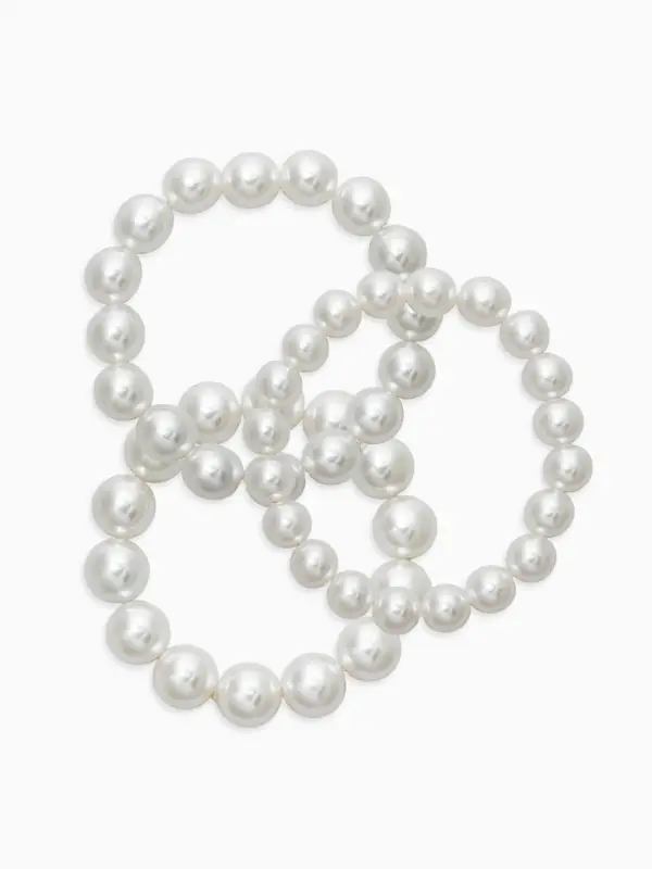 Браслет "Бусины жемчуга" (набор 3 шт), №10,12.14, цвет белый