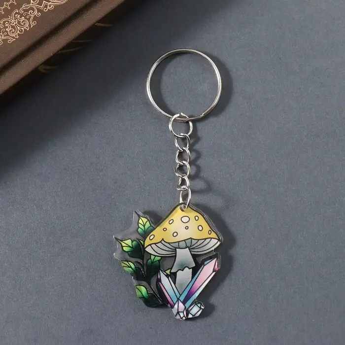 Брелок акрил двусторонний "Мухомор и кристаллы" 3,7х3,3х0,2 см