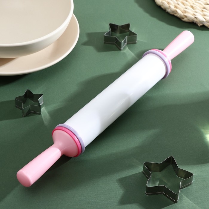 Скалка с ограничителями кондитерская, 35,5&times;4,5 см, цвет белый