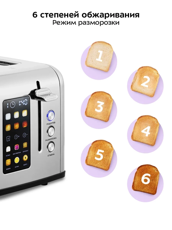 Тостер для хлеба с поддоном для крошек КТ-6834 - 815 Вт
