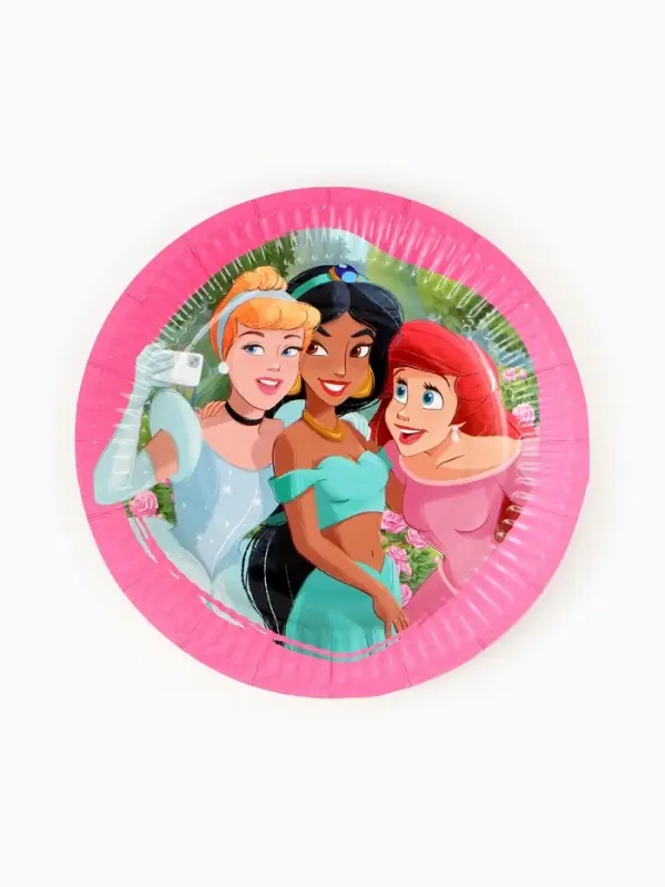 Посуда одноразовая бумажная на 10 персон: стаканы, тарелки, скатерть, Принцессы