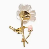 Брошь "Цветок" с птичкой, цветная в золоте