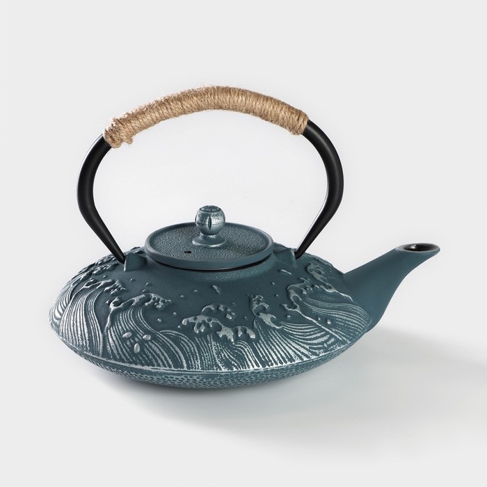 Чайник чугунный Доляна &laquo;Ялонг&raquo;, 800 мл, с ситом, цвет голубой