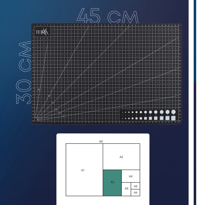 Мат для резки, пятислойный, 30 &times; 45 см, А3, цвет чёрный