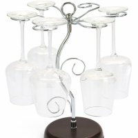 Подставка для бокалов, серебристая с коричневым основанием, на 6 бокалов
