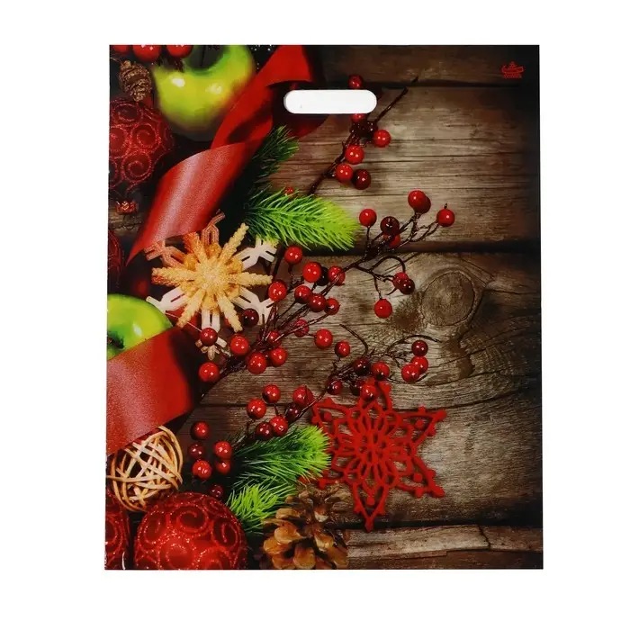 Пакет &laquo;Зимняя калина&raquo;, полиэтиленовый с вырубной ручкой, 45&times;38 см