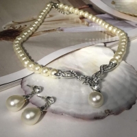 Набор 2 предмета: серьги, колье &laquo;Вернисаж&raquo; жемчужная капля, цвет белый в серебре, 45 см