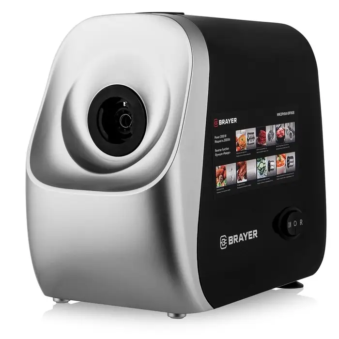 Мясорубка BRAYER 1608BR, электрическая, 2000 Вт, реверс, 3 диска, 4 насадки, 2 кг/мин