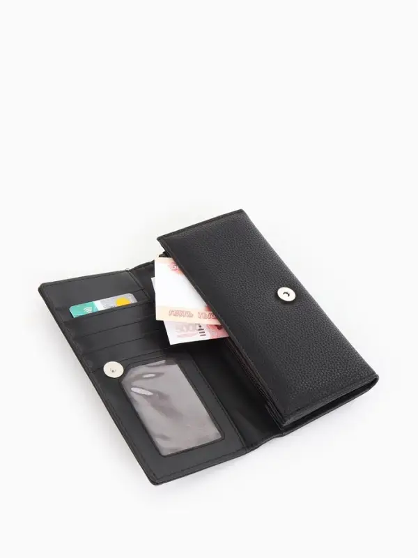 Кошелек жен 06-01-01 Июнь2522, 19*3*10 см, 3 отд+отд/молн, д/карт, д/монет, на магните черн   109097