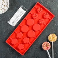 Форма для леденцов Доляна &laquo;Вкусная сладость&raquo;, силикон, 26,5&times;11,5 см, 12 ячеек (d=3,5 см), с палочками, цвет МИКС