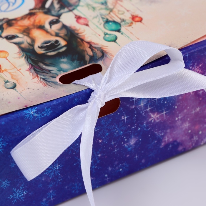 Новый год. Коробка подарочная новогодняя складная, упаковка, &laquo;Новогодний олень&raquo;, 16 &times; 12 &times; 5 см.