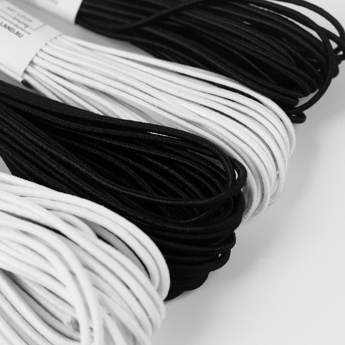 Резинка шляпная, 2 мм, 10 &plusmn; 0,5 м, 4 шт, цвет чёрный/белый